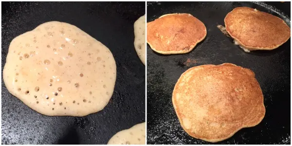 Banana pancakes on a pan