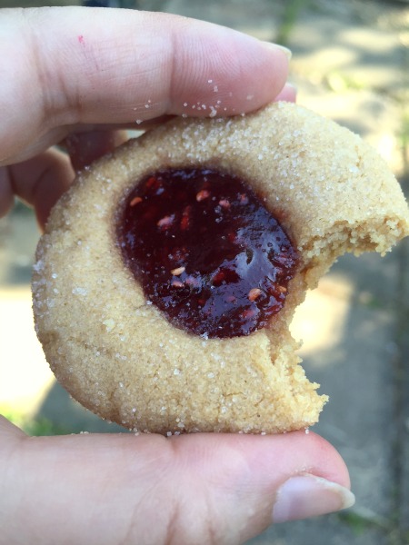 flourless peanut butter & jelly thumbprint cookies