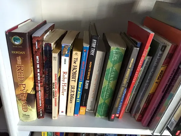 kids books on a shelf