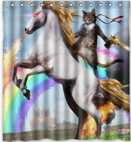Oddities 12 2 16 Rambo Cat On A Unicorn Shower Curtain 16 Rambo Cat On A Unicorn Shower Curtain, Paisley Shower Curtain Reddit