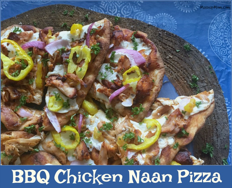 BBQ chicken naan pizza