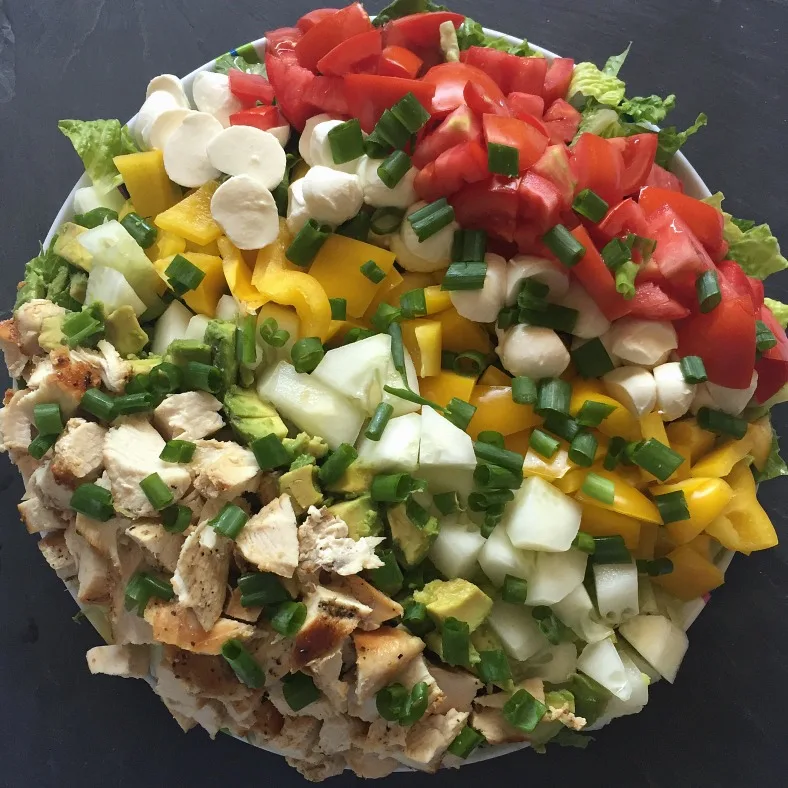 chicken, avocado, and mozzarella chopped salad