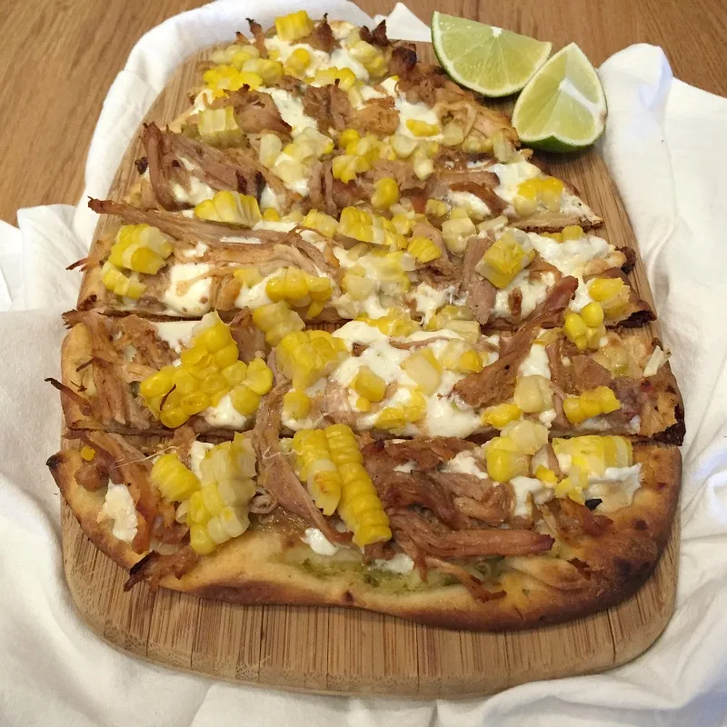 salsa pork naan pizza