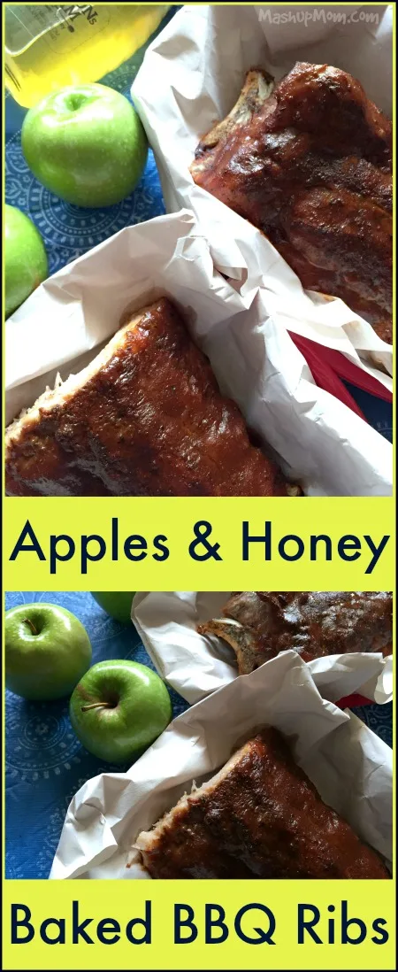 Apples & Honey Baked BBQ Ribs are sticky & just sweet enough