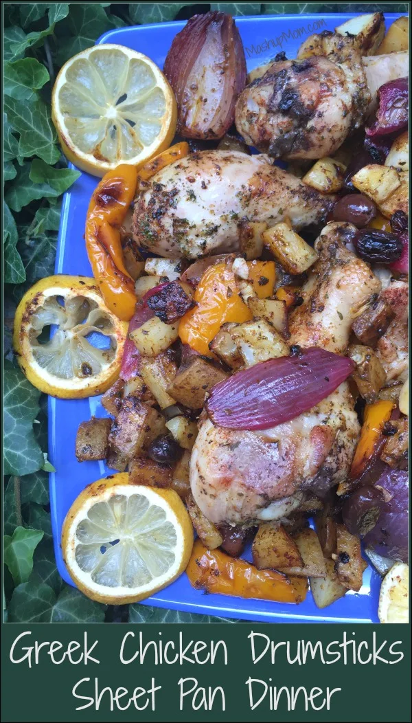 This Greek Chicken Drumsticks Sheet Pan Dinner is an easy all-in-one sheet pan recipe. Garlicky lemony good, and naturally gluten free!