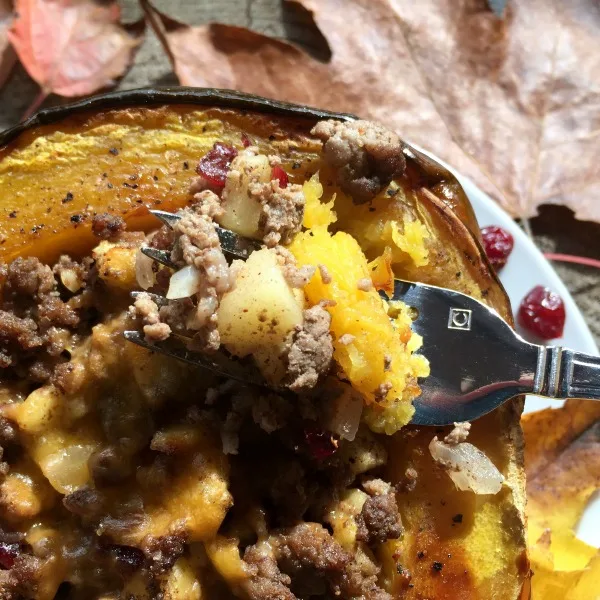 This sweet & savory stuffed acorn squash dinner is naturally gluten free, and features all of the flavors of fall in just one recipe.
