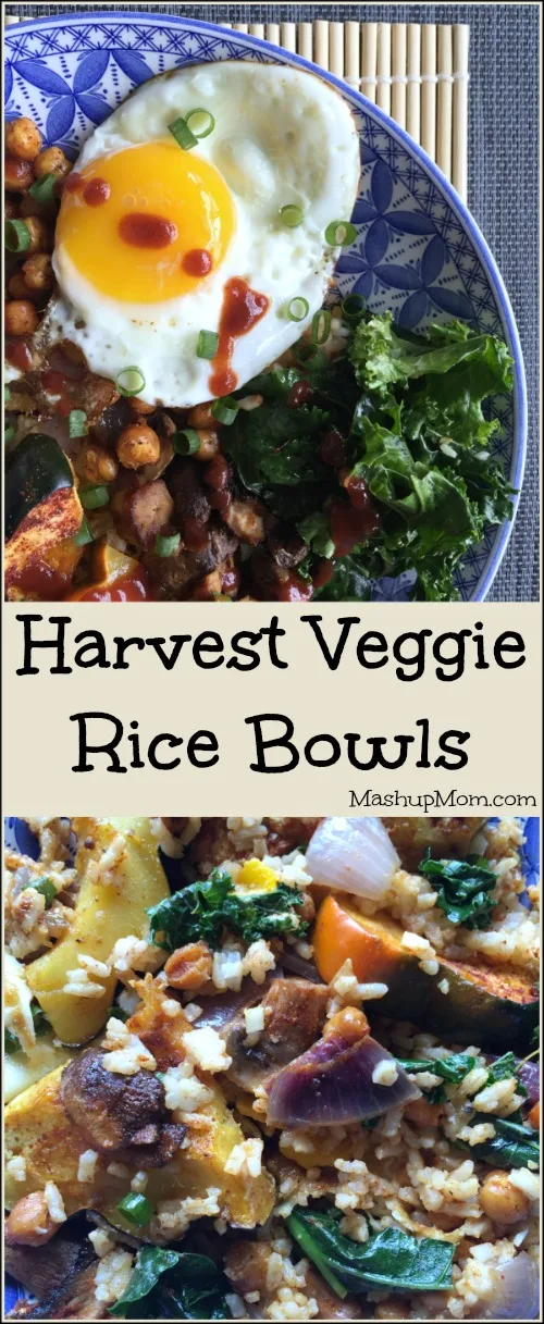 harvest veggie rice bowls before and after mixing up