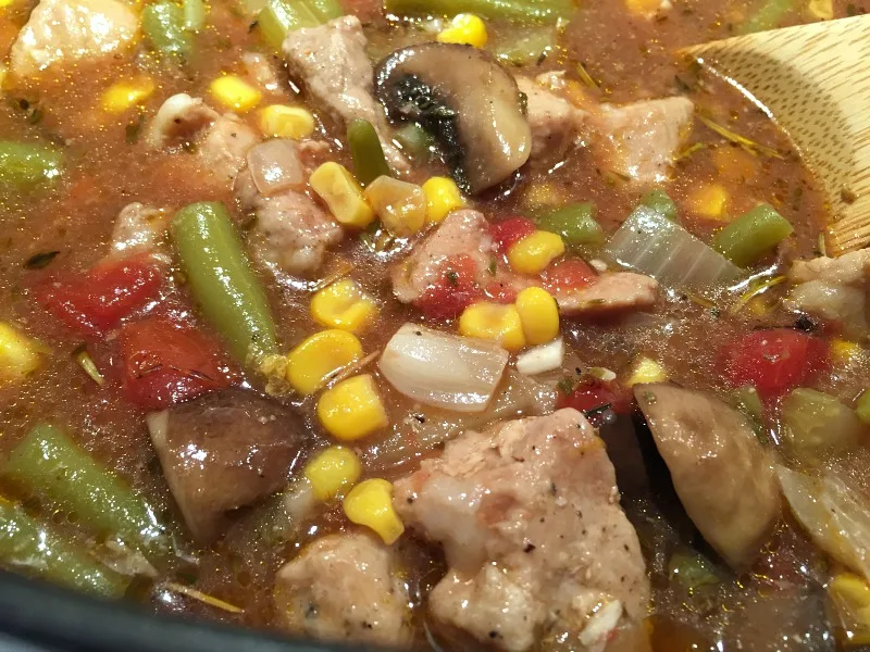 Packed with potatoes, veggies, and tender chunks of pork, this flavor-packed Pork & Vegetable Stew is just the right comfort food recipe for a fall day.