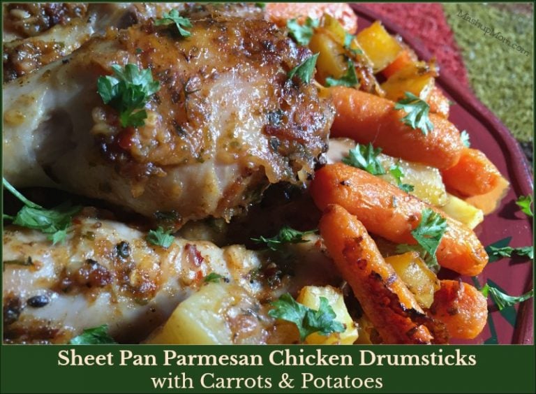 Sheet Pan Parmesan Chicken Drumsticks with Carrots & Potatoes