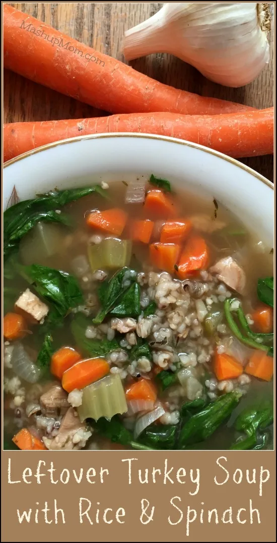 leftover turkey soup with rice and spinach