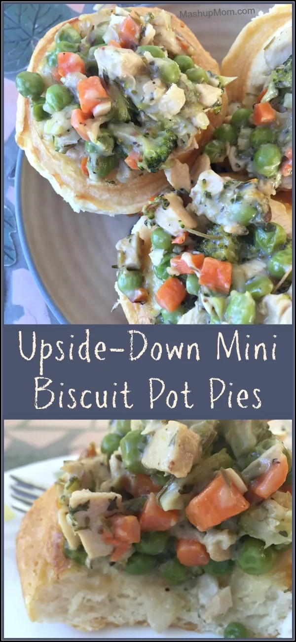 Upside-Down Mini Biscuit Pot Pies: This comfort food in a biscuit recipe turned out to be a tasty and different way to use up a little leftover Thanksgiving turkey, although upside-down pot pies would work equally well with leftover cooked chicken.