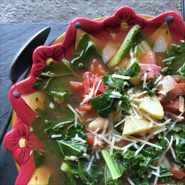 bowl of kale ham soup