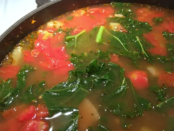 pot of ham soup with kale