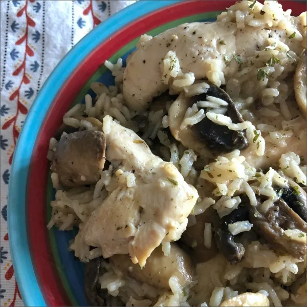 This savory "thyme for a one pan chicken mushroom rice skillet" is both filling and naturally gluten free: Browned butter adds an underlying nutty richness, while thyme brings out the umami flavor of the mushrooms. Have a green veggie with this easy one pot recipe (spinach works great) for a simple complete meal. 
