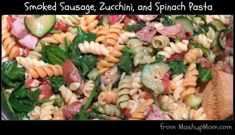 Smoked Sausage, Zucchini, and Spinach Pasta