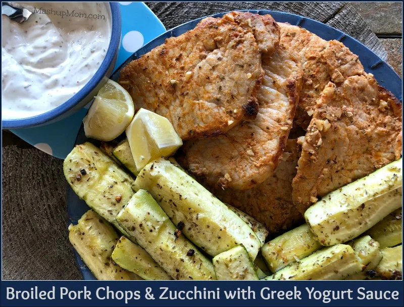 broiled pork chops and zucchini