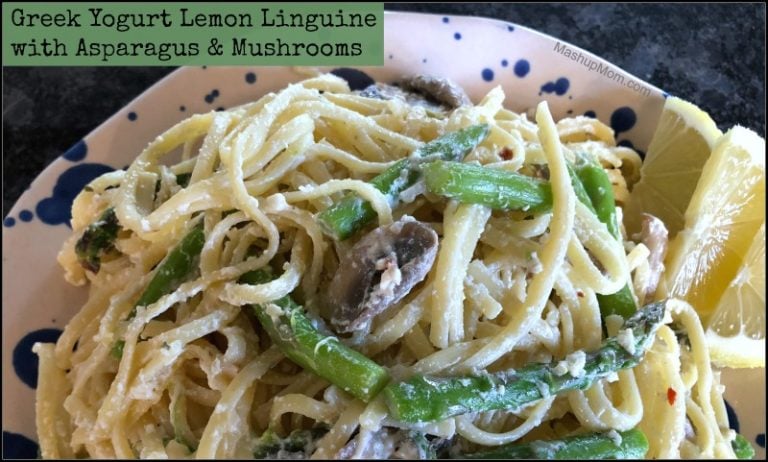 Greek Yogurt Lemon Linguine with Asparagus & Mushrooms
