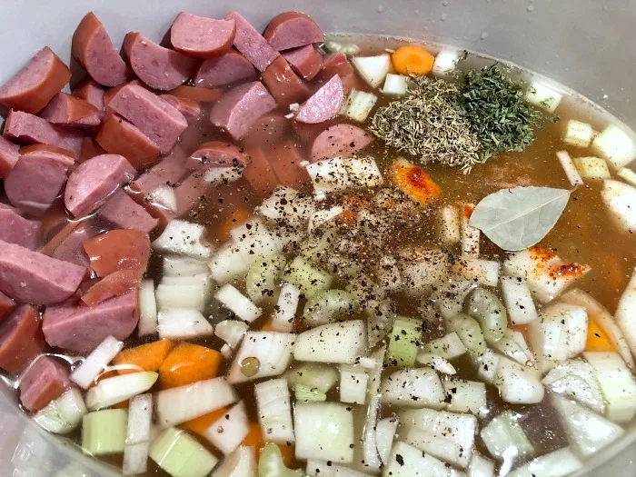 add soup ingredients to slow cooker