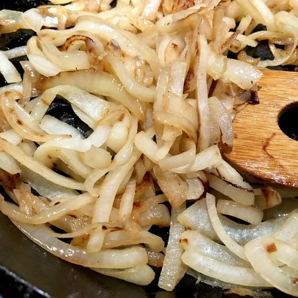 browned onions in a pan