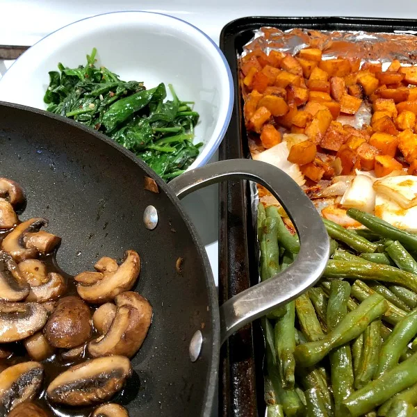 Filling rice, hearty mushrooms, and protein-packed egg make these Meatless Monday Gochujang Veggie Bowls a meatless meal that even confirmed carnivores can get behind. This vegetarian dinner recipe pairs crisp-tender green beans and onion with chewy mushrooms, soft spinach, & sweet potatoes; while a little salty soy sauce and rich sesame oil work together to kick up the sweet-smoky-spicy flavor of the Gochujang.