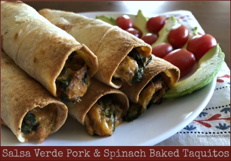Salsa Verde Pork & Spinach Baked Taquitos -- A Leftovers Recipe