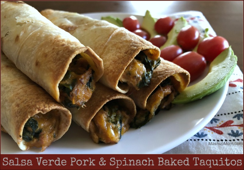 pork & spinach baked taquitos