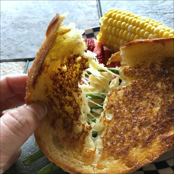 asparagus grilled cheese sandwich on plate