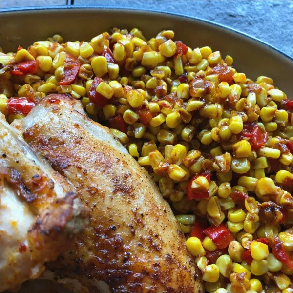 Plate of chicken and corn
