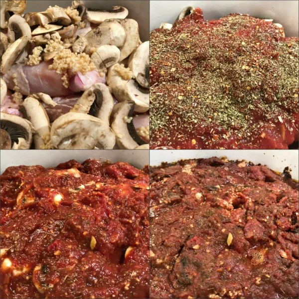 Stages of marinara chicken in Crock-Pot