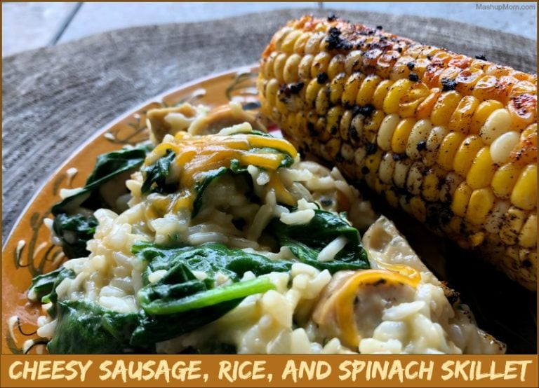 Cheesy Sausage, Rice, and Spinach Skillet -- An Easy One Pan Meal!