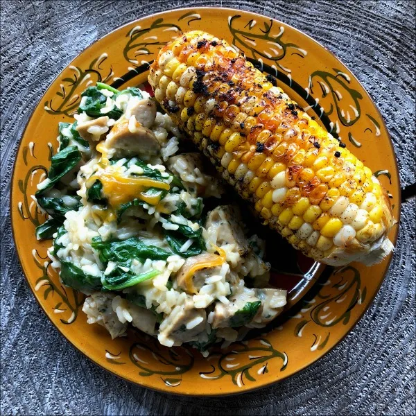 cheesy sausage rice and spinach