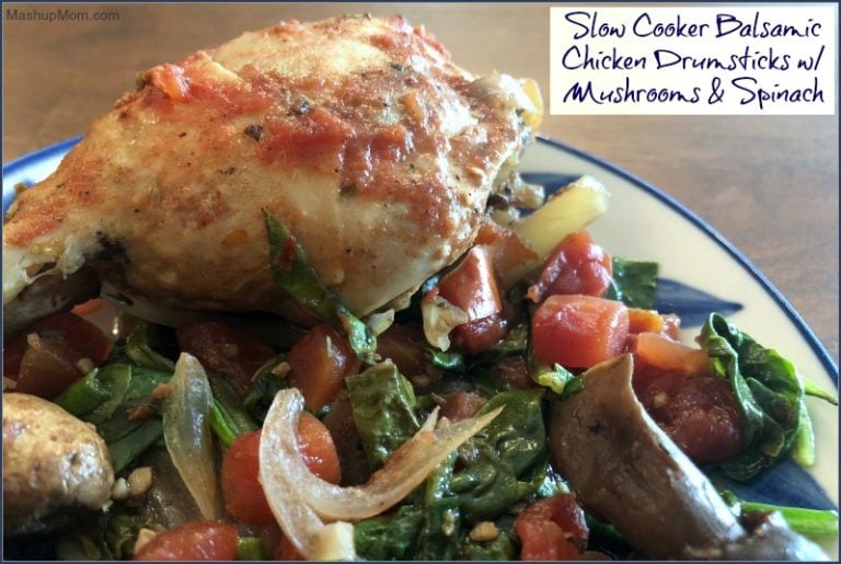 Slow Cooker Balsamic Chicken Drumsticks with Mushrooms & Spinach