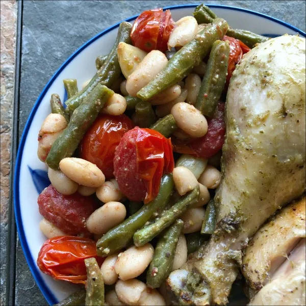 pesto drumsticks and green beans
