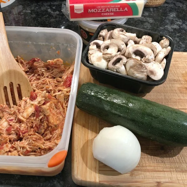 leftover chicken, veggies, and cheese