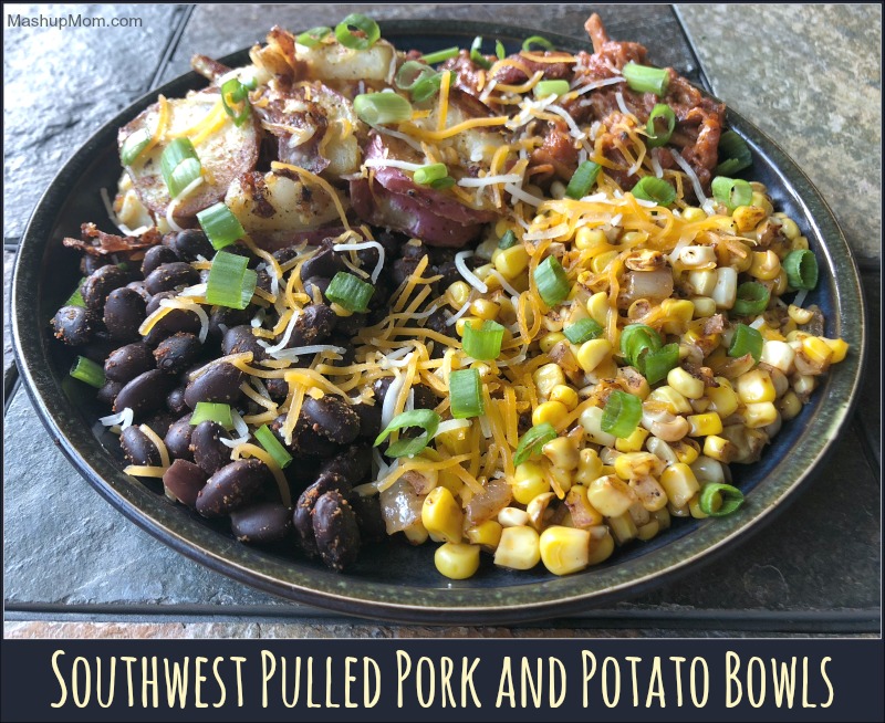 southwest pulled pork and potato bowls