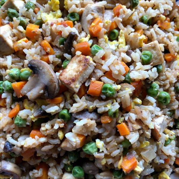 vegetarian tofu and mushroom fried rice