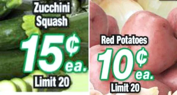 potatoes and zucchini on sale
