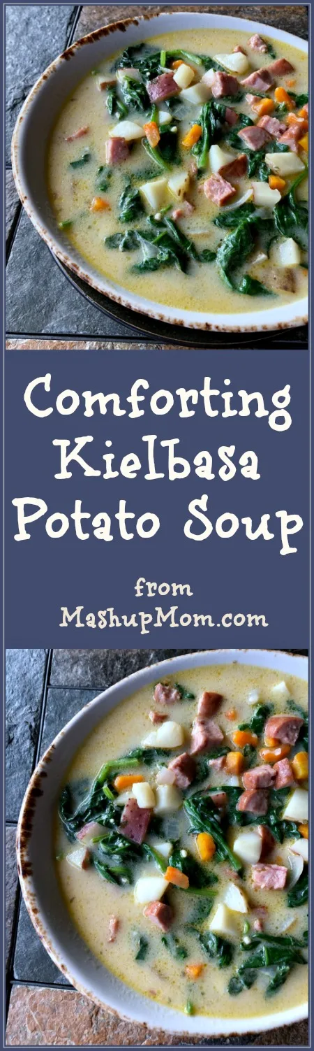 comforting kielbasa potato soup in a bowl