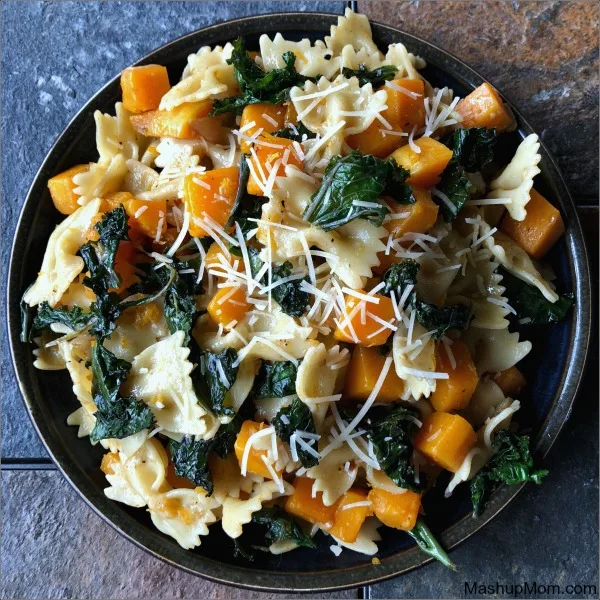 plate of butternut squash & kale pasta