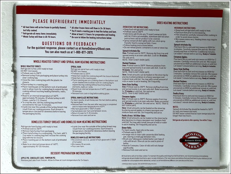 Boston Market heating instructions