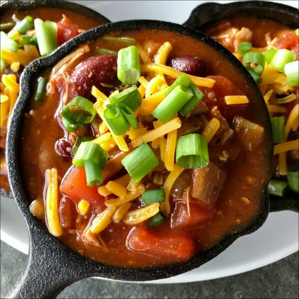 leftover turkey chili in mini cast iron