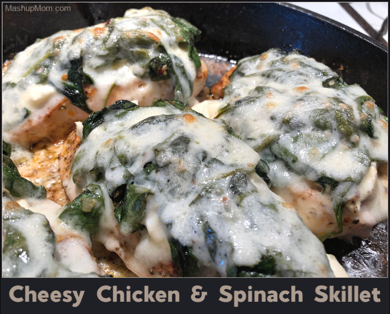 cheesy chicken and spinach skillet -- low carb and keto friendly