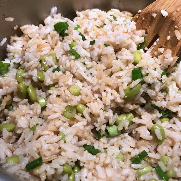 edamame rice with green onions