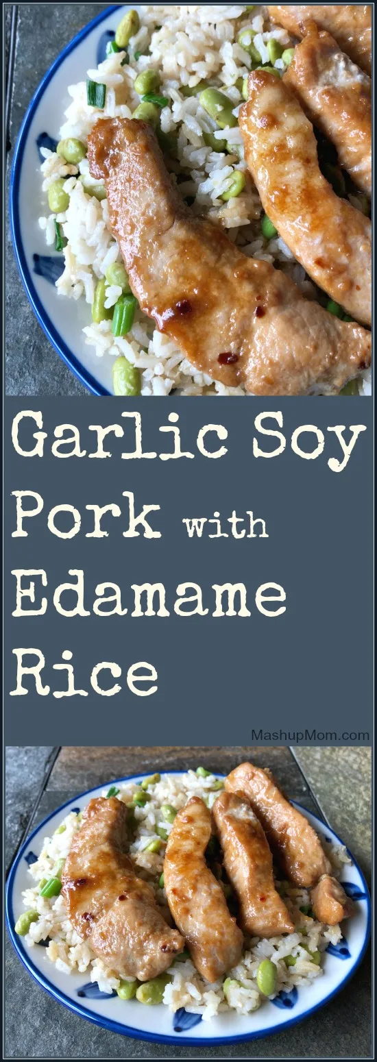 garlic soy marinated pork over edamame rice