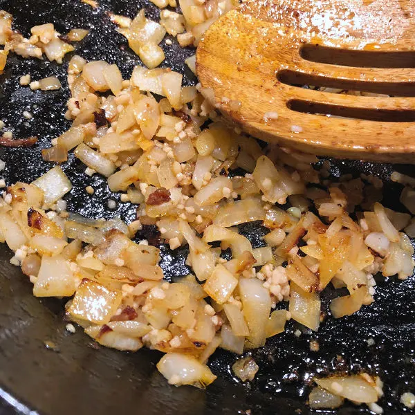 browned onion in a skillet