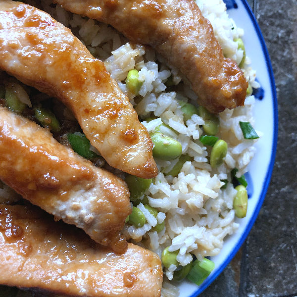 marinated pork with edamame rice