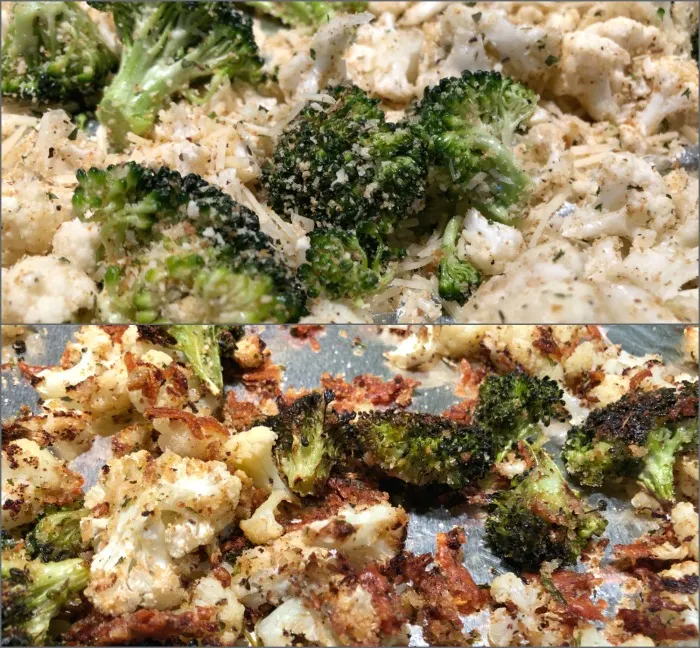 cruciferous crumble before and after roasting