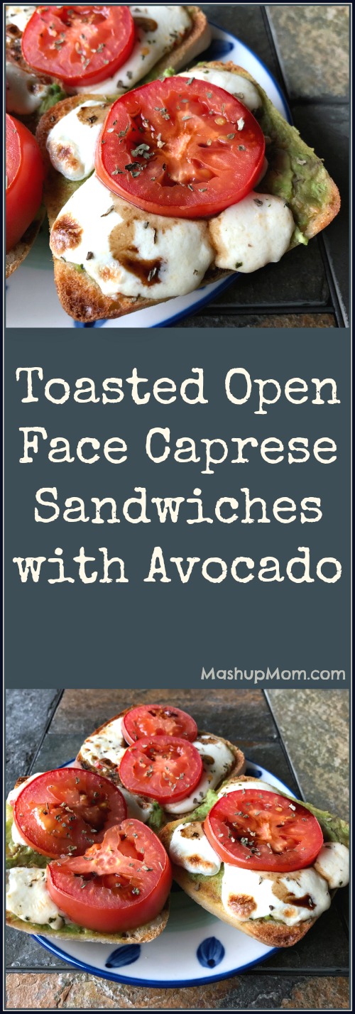 open faced caprese sandwiches with avocado