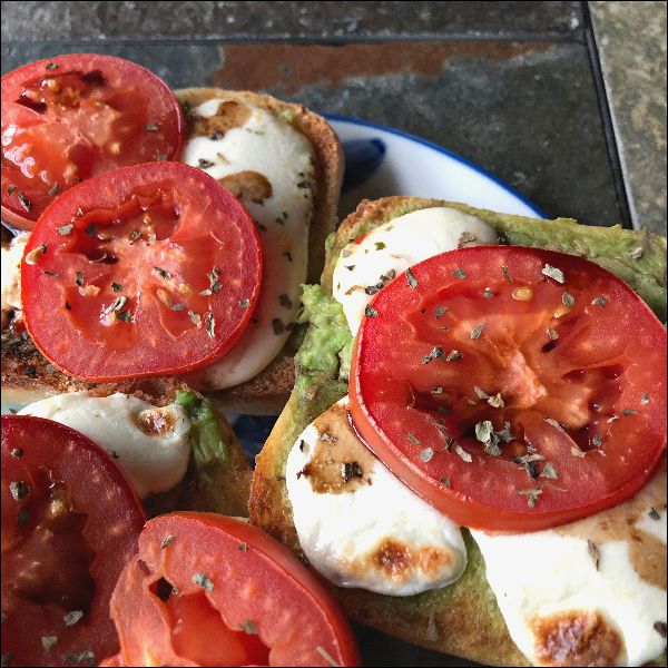 open face caprese sandwiches with avocado