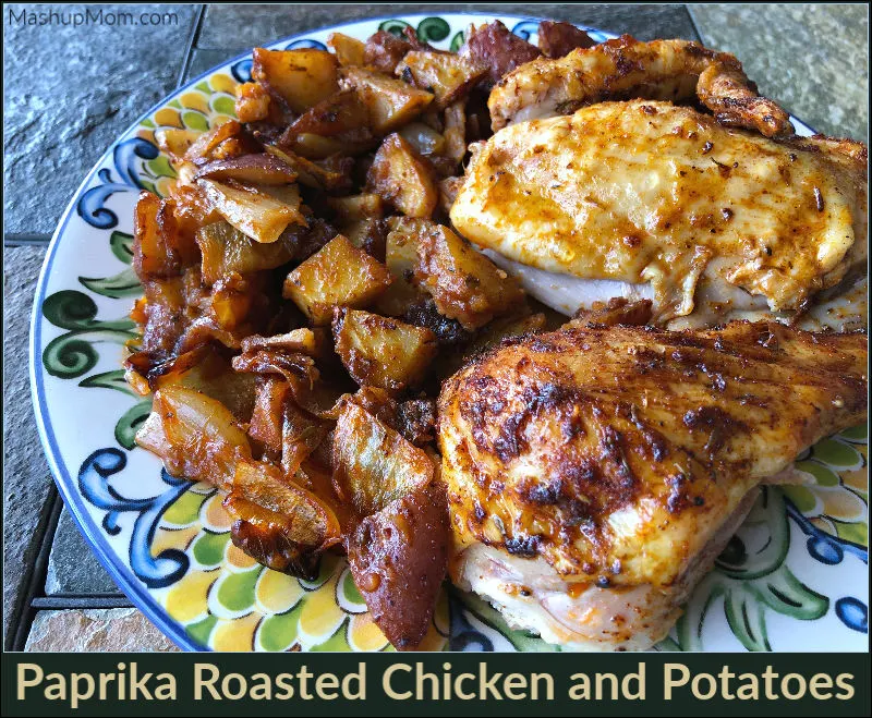 Roast chicken really is the quintessential comfort food dinner, and this Paprika Roasted Chicken and Potatoes recipe works well both to keep the chicken juicy and to infuse an addictively smoky, slightly garlicky flavor throughout. Paprika roast chicken is naturally gluten free and dairy free. | MashupMom.com paprika roasted chicken and potatoes